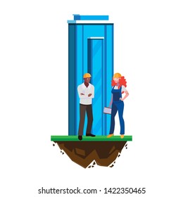 interracial couple builders with building