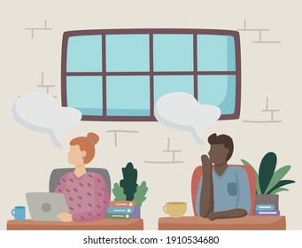 interracial couple dreaming in the workplace characters vector illustration design
