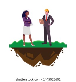 interracial couple of engineers builders on the lawn