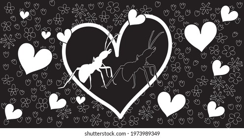 Interracial couple equal love card design. Creative art floral background with heart and flower shapes. Artistic collage. Trendy graphic design for banner, poster, cover, invitation, brochure, header