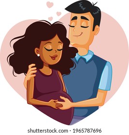 Interracial Couple Expecting a Baby Vector Illustration. Mixed race family ready for new member experiencing parenthood for the first time
