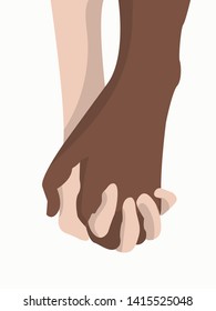 Interracial couple hands. Vector illustration. Interracial relationship symbol.