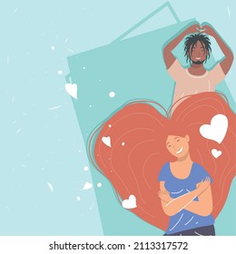 interracial couple with hearts characters
