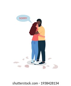 Interracial couple makes up flat color vector detailed characters. Boyfriend and girlfriend saying sorry. Family conflict resolved isolated cartoon illustration for web graphic design and animation