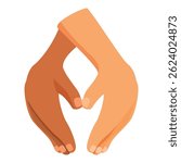 Interracial couple making heart shape with hands, interracial love and relationship concept