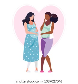 interracial couple of pregnancy women in heart