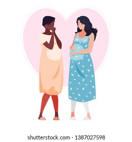 interracial couple of pregnancy women in heart