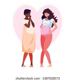 interracial couple of pregnancy women in heart