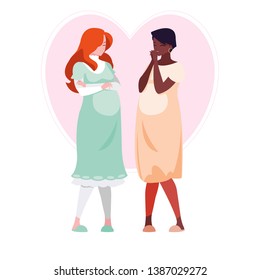 interracial couple of pregnancy women in heart
