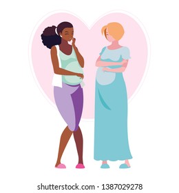 interracial couple of pregnancy women in heart