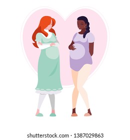 interracial couple of pregnancy women in heart