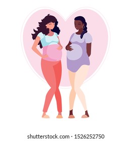 interracial couple of pregnancy women in heart vector illustration design