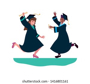 interracial couple students graduated celebrating