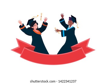 interracial couple students graduated celebrating with ribbon