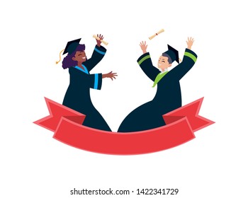 interracial couple students graduated celebrating with ribbon