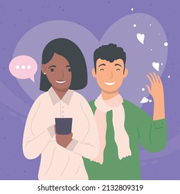 interracial couple using smartphones mobile technology