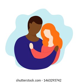 Interracial couple vector illustration. Interaction marriage. Couple with rings. Interracial reletionship. cartoon doodle style