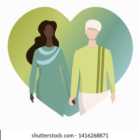 Interracial couple vector illustration. Mixed race relationship.