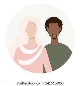 Interracial couple vector illustration. Mixed race relationship, marriage, romance.