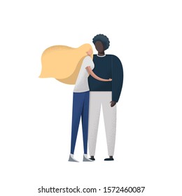Interracial couple vector illustration. Mixed race relationship.