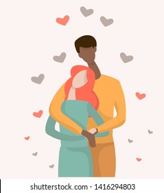 Interracial couple vector illustration. Interracial relationship, marriage.