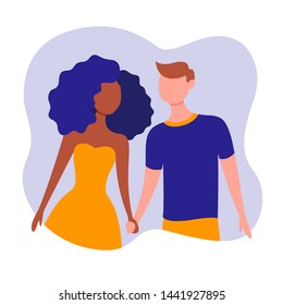 Interracial couple vector illustration. Stylish Mixed race couple in love.