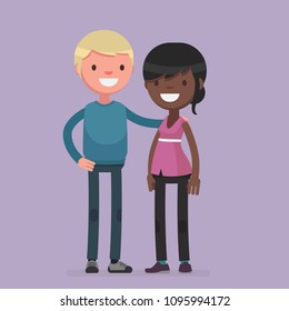 interracial cute couple vector illustration
