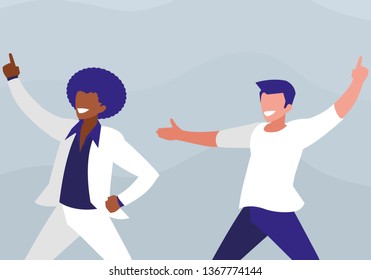 interracial dancers couple disco style characters