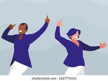 interracial dancers couple disco style characters