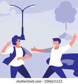 interracial dancers couple in the park vector illustration design