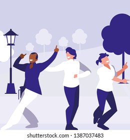 interracial dancers group dancing in the park