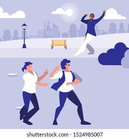 interracial dancers group dancing in the park vector illustration design