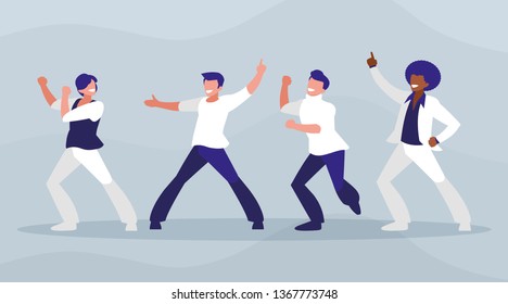interracial dancers group disco style characters