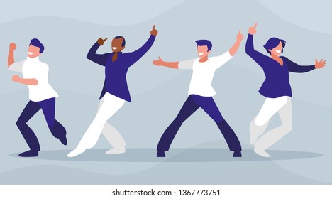 interracial dancers group disco style characters
