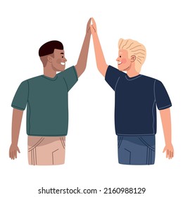 amigos interraciales estrechando la mano de personajes