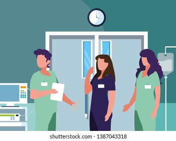 interracial group medicine workers in operating theater