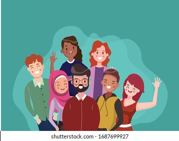 interracial group of people in vector 