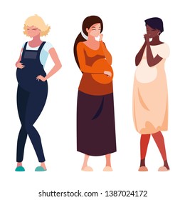 interracial group of pregnancy women characters