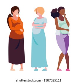 interracial group of pregnancy women characters