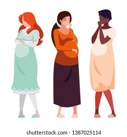 interracial group of pregnancy women characters
