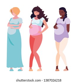 interracial group of pregnancy women characters