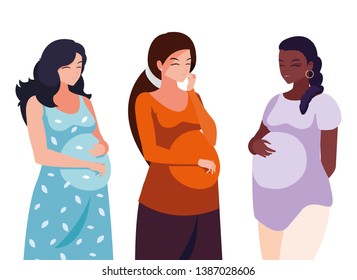 interracial group of pregnancy women characters