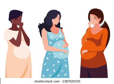 interracial group of pregnancy women characters