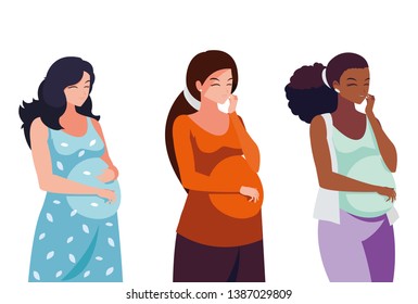 interracial group of pregnancy women characters