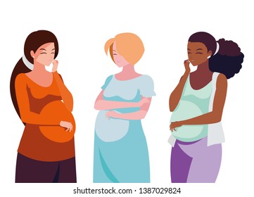 interracial group of pregnancy women characters