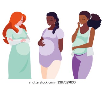 interracial group of pregnancy women characters