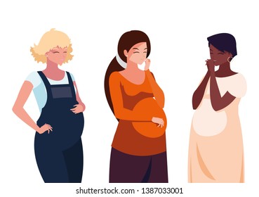 interracial group of pregnancy women characters