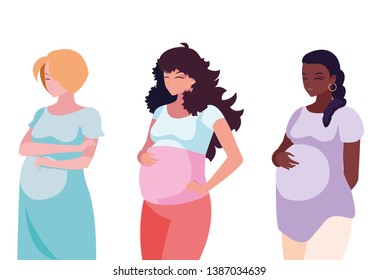 interracial group of pregnancy women characters