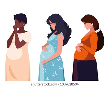 interracial group of pregnancy women in heart