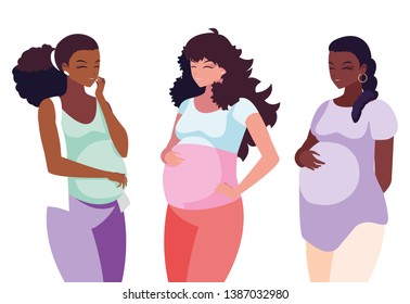 interracial group of pregnancy women in heart